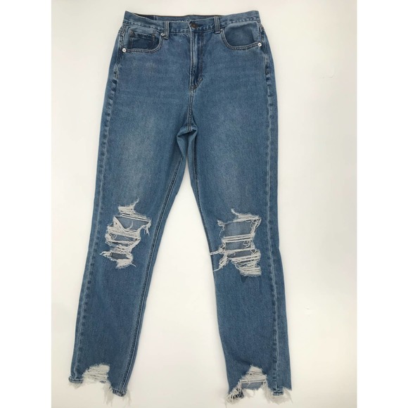 American Eagle Outfitters Light Wash Distressed Mom Jeans Size 10 X-Long - Picture 2 of 10